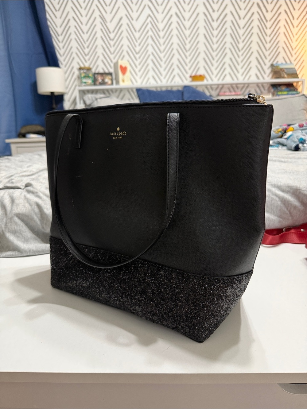 kate spade Black and Glitter Two-Tone Tote Bag